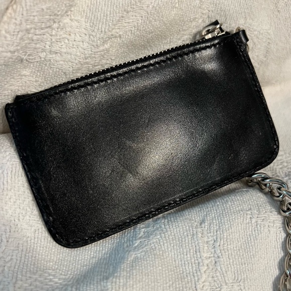 Prada Genuine Smooth Leather Heavy Silver Chain Card Holder Wallet Pouch Clip - Picture 5 of 8